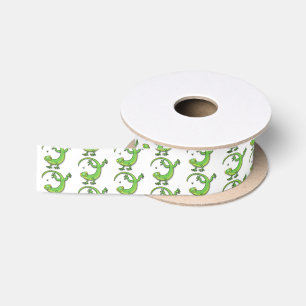 Ruban En Satin Joli gecko vert salutations avec dessin animé