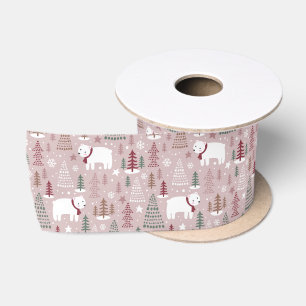 Ruban En Satin Joli hiver Noël Ours polaire Snowflakes rose