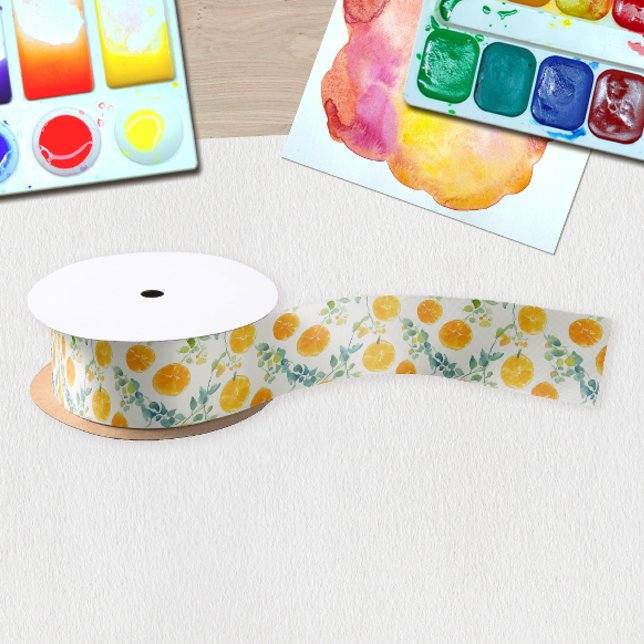 Ruban En Satin Joli Motif d'aquarelle méditerranéenne orange (Créateur téléchargé)