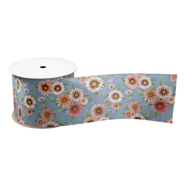 Ruban En Satin Joli Motif d'Art Botanique Floral Rose Daisy (Bobine)