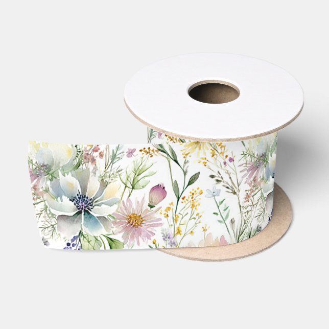 Ruban En Satin Joli motif floral pastel (Bobine)