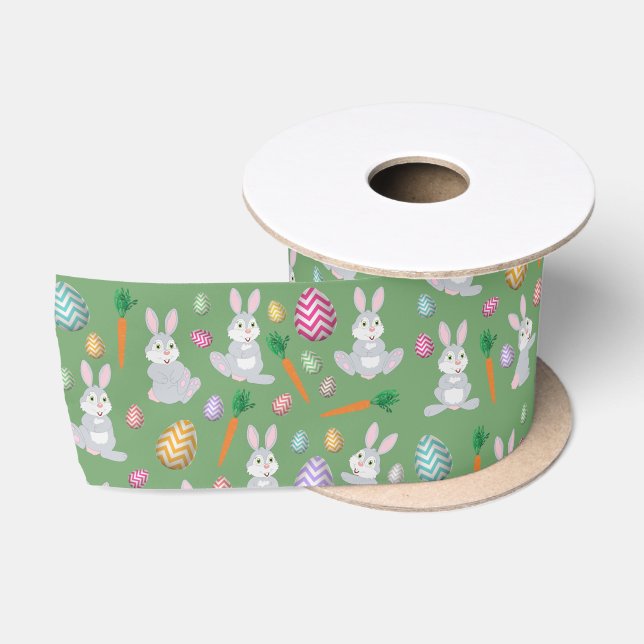 Ruban En Satin Joli Motif lapin lapin de Pâques vert (Bobine)