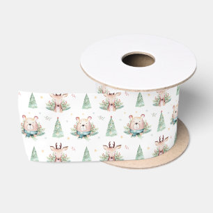 Ruban En Satin Joli Noël Arbres de Noël Bois Ours & Cerfs