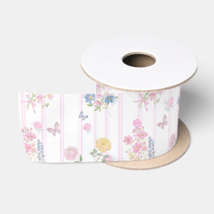 Ruban En Satin Joli Papillon Floral Rose Clair