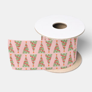 Ruban En Satin Joli sapin de Noël Motif rose vert rouge