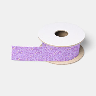 Ruban En Satin Jolie Fleurs violettes et jaunes délicieuses