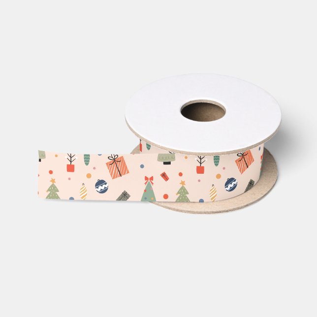 Ruban En Satin Jolie Pêche Moderne Drôle Noël (Bobine)