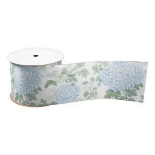 Ruban En Satin Jolies Fleurs Mariage Fleurs Blanches et Bleu Clai