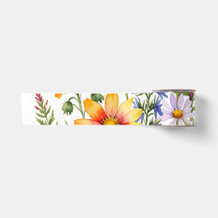 Ruban En Satin Jolies fleurs sauvages colorées peinture à l'aquar