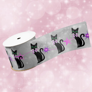 Ruban En Satin Jolis chats noirs rubans roses étoiles sur cercles