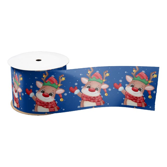 Ruban En Satin Jote Rudolph Le Nose Rouge Reindeer Noël (Bobine)