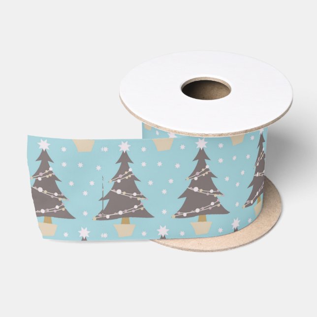 Ruban En Satin Jour de Noël Bleu joli Arbre de neige (Bobine)