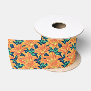 Ruban En Satin Jour d'Orange avec des Feuilles verts