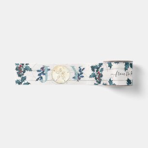 Ruban En Satin Joy Shell Christmas Blue White Holly Beach Cottage