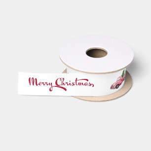 Ruban En Satin Joyeuse calligraphie de Noël Camion de Noël Rouge