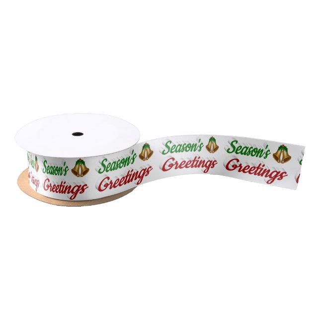 Ruban En Satin Joyeuses Fêtes Bells Noël rouge vert script (Bobine)