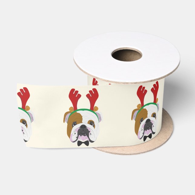 Ruban En Satin Joyeuses fêtes - Joli Noël de Bulldog anglais (Bobine)