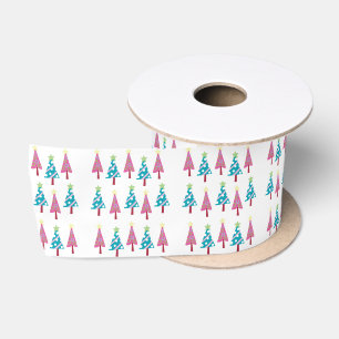 Ruban En Satin Joyeuses Fêtes, Joyeux arbres de Noël Blanc