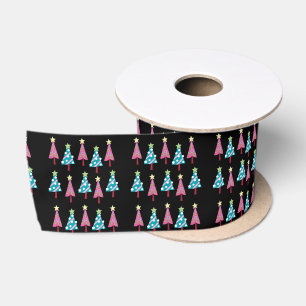 Ruban En Satin Joyeuses Fêtes, Joyeux arbres de Noël noirs