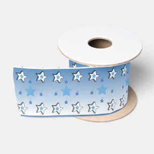 Ruban En Satin Joyeuses Fêtes, Joyeux Noël bleu blanc étoile