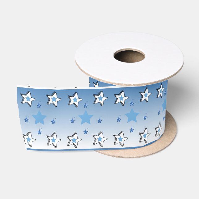 Ruban En Satin Joyeuses Fêtes, Joyeux Noël bleu blanc étoile (Bobine)