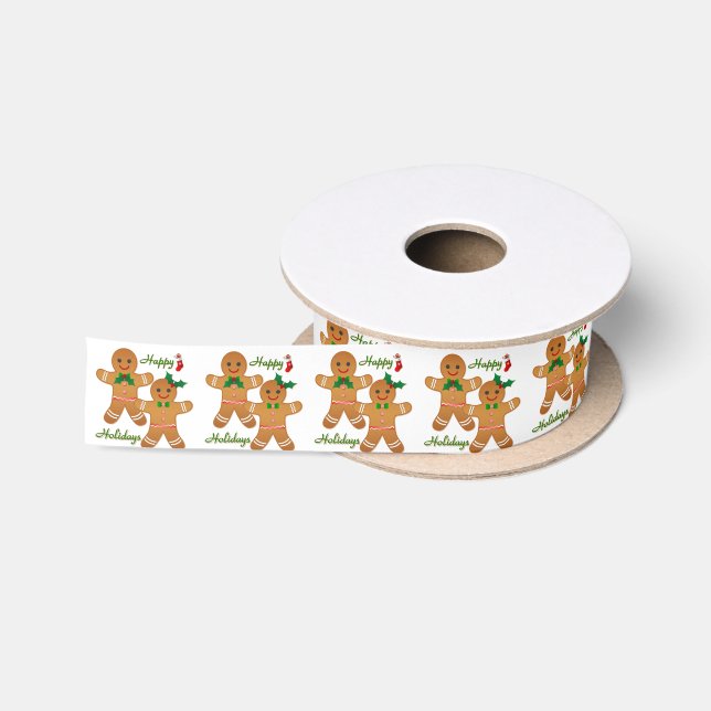 Ruban En Satin Joyeuses vacances Gingerbread Homme garçon fille (Bobine)