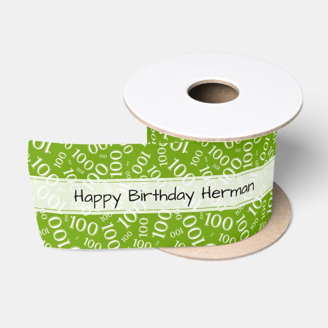Ruban En Satin Joyeux anniversaire" 100 Motif aléatoire vert/blan (Bobine)