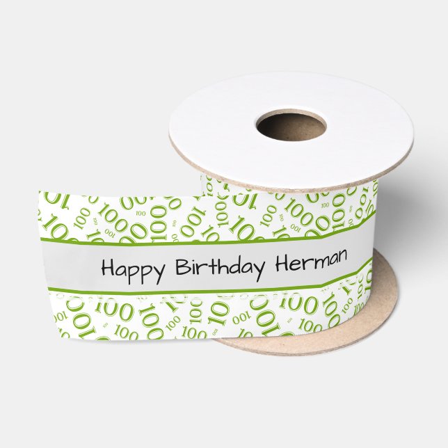 Ruban En Satin Joyeux anniversaire" 100 Motif aléatoire vert/blan (Bobine)