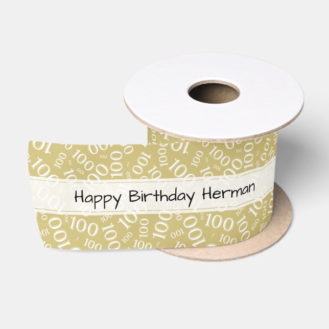 Ruban En Satin Joyeux anniversaire" 100 Random Motif Gold/White (Bobine)