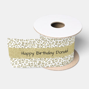 Ruban En Satin Joyeux Anniversaire 25 Motif de nombre or/blanc