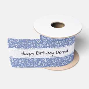 Ruban En Satin Joyeux Anniversaire 25 motif numérique bleu/blanc