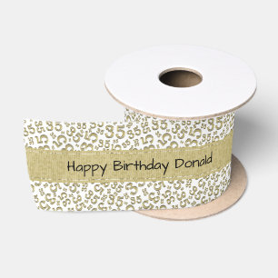 Ruban En Satin Joyeux Anniversaire 35 motif numérique or/blanc