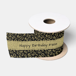 Ruban En Satin Joyeux Anniversaire" 40 Nombre Motif Noir/Or