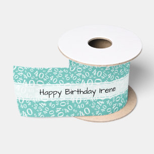 Ruban En Satin Joyeux Anniversaire" 40 Nombre Motif Turquoise/Bla