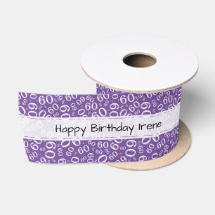 Ruban En Satin Joyeux Anniversaire 60 Motif Numérique Violet/Blan