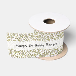 Ruban En Satin Joyeux Anniversaire 65 Motif Numérique Or/Blanc