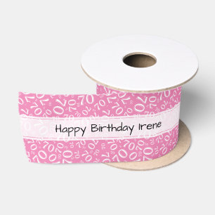 Ruban En Satin Joyeux Anniversaire 70 Motif Numérique Rose/Blanc