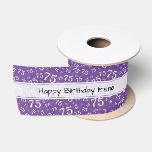 Ruban En Satin Joyeux Anniversaire 75 Motif Numérique Violet/Blan