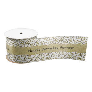 Ruban En Satin Joyeux Anniversaire 90 Motif Numérique Or/Blanc