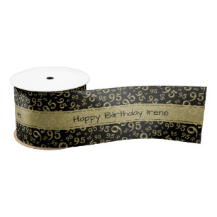 Ruban En Satin Joyeux Anniversaire 95 motif numérique Noir/Or