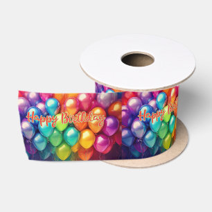Ruban En Satin Joyeux Anniversaire Ballons Arc-en-Ciel