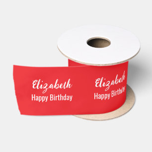 Ruban En Satin Joyeux Anniversaire blanc Nom de script rouge bril
