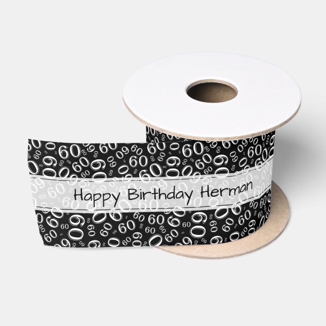 Ruban En Satin "Joyeux anniversaire" motif de 60 nombres noir et (Bobine)