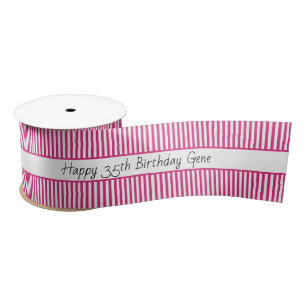 Ruban En Satin Joyeux anniversaire motif fuchsia/blanc de rayure