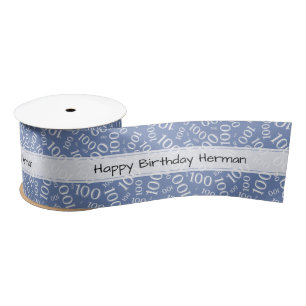 Ruban En Satin Joyeux Anniversaire" motif numérique 100 Bleu/Blan