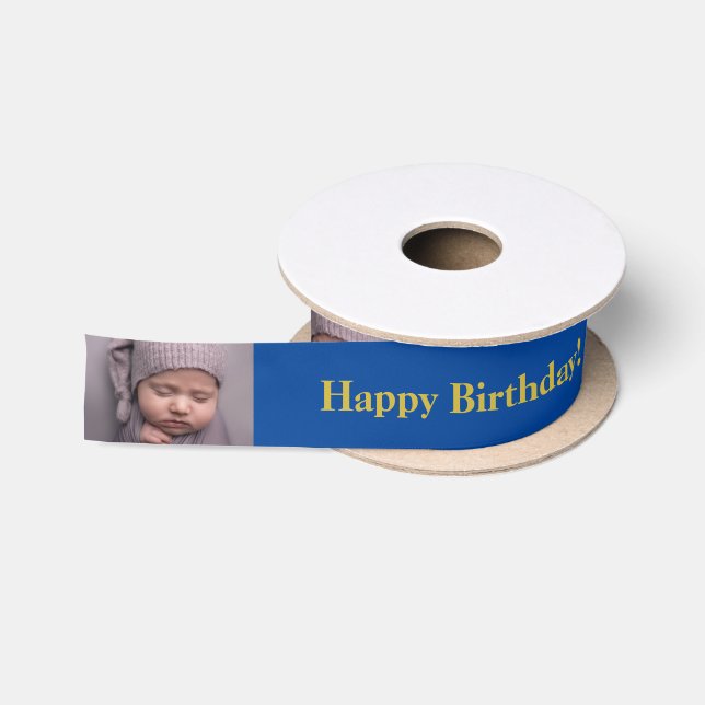 Ruban En Satin Joyeux anniversaire Personnalisé Photo et nom Gold (Bobine)