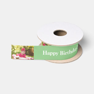 Ruban En Satin Joyeux Anniversaire Personnalisé Photo et nom Vert
