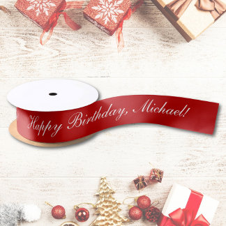 Ruban En Satin Joyeux Anniversaire Personnalisé Texte Rouge Chic