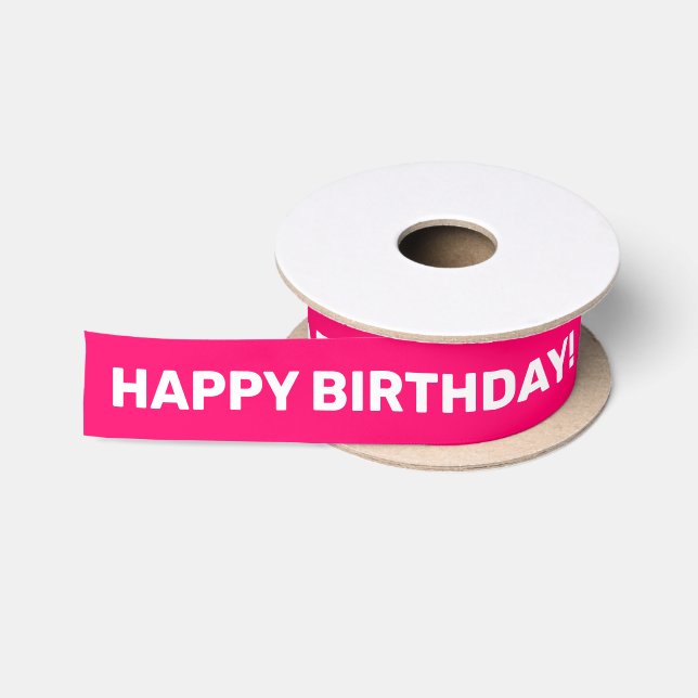 Ruban En Satin Joyeux anniversaire rose blanc (Bobine)