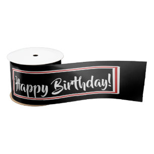 Ruban En Satin Joyeux Anniversaire Rouge blanc Script